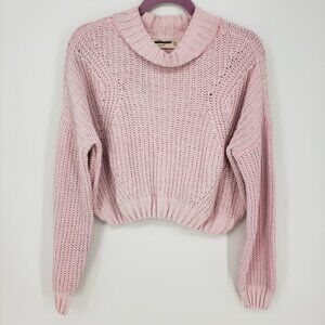 3/$25 Zara Knit Chenille Cropped Sweater XS Womens Relaxed Mock Neck Light Pink